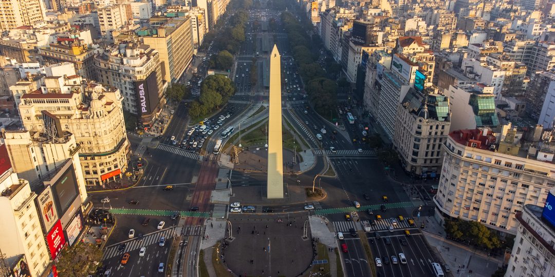 Aerial view of the Obelisk of Buenos Aires, Argentina