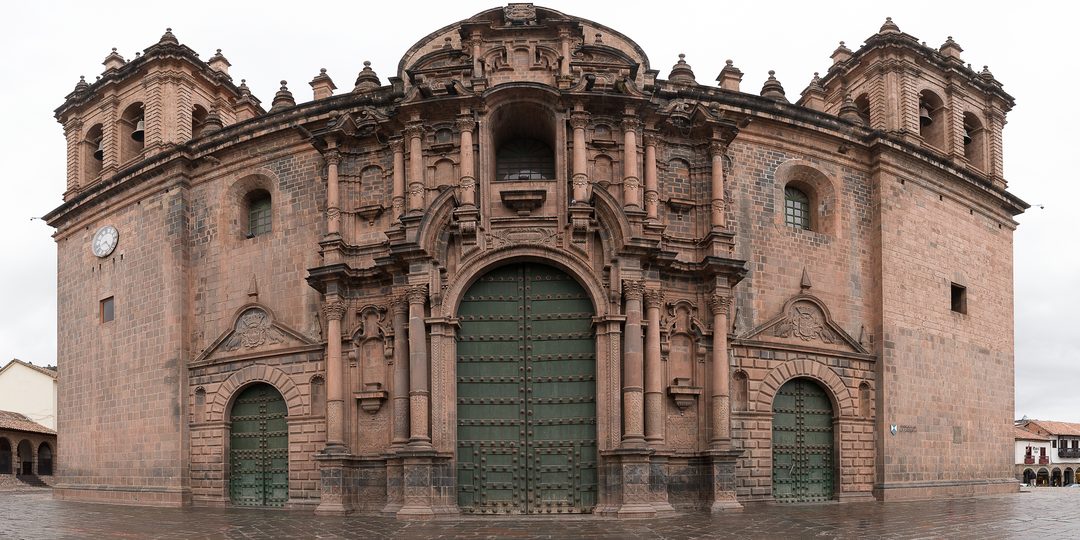 Baroque facade of the Cusco Cathedral on the Plaza de Armas