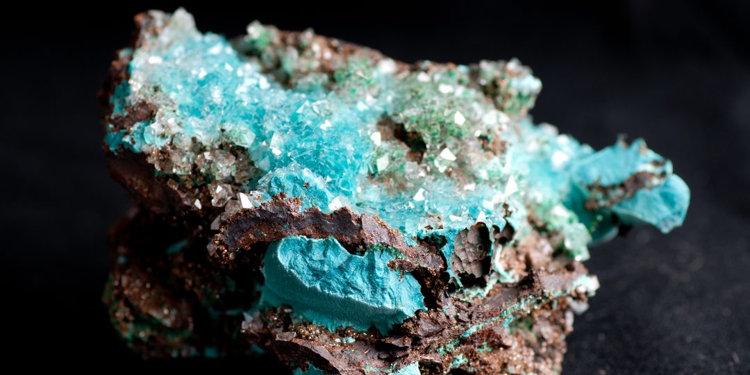Close-up of a raw blue-green mineral specimen