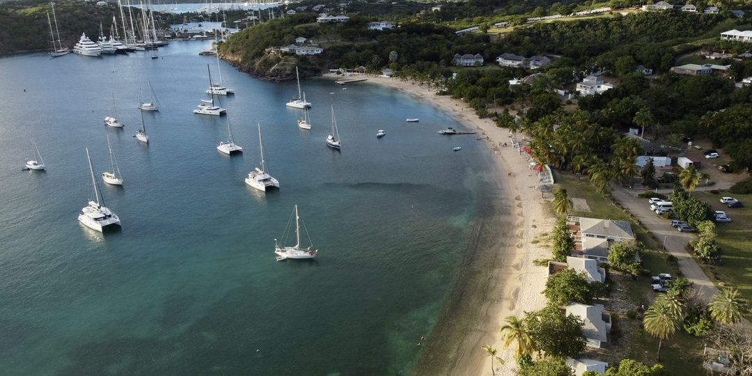 Sailboats anchored in English Harbour, Antigua