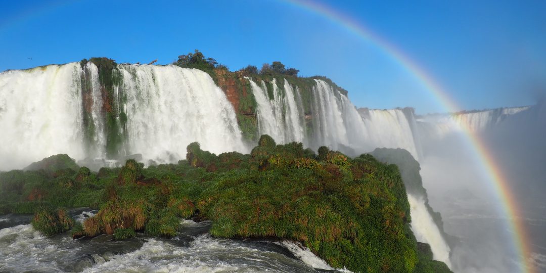Rainbow over Iguazu Falls in Iguazu National Park, Argentina